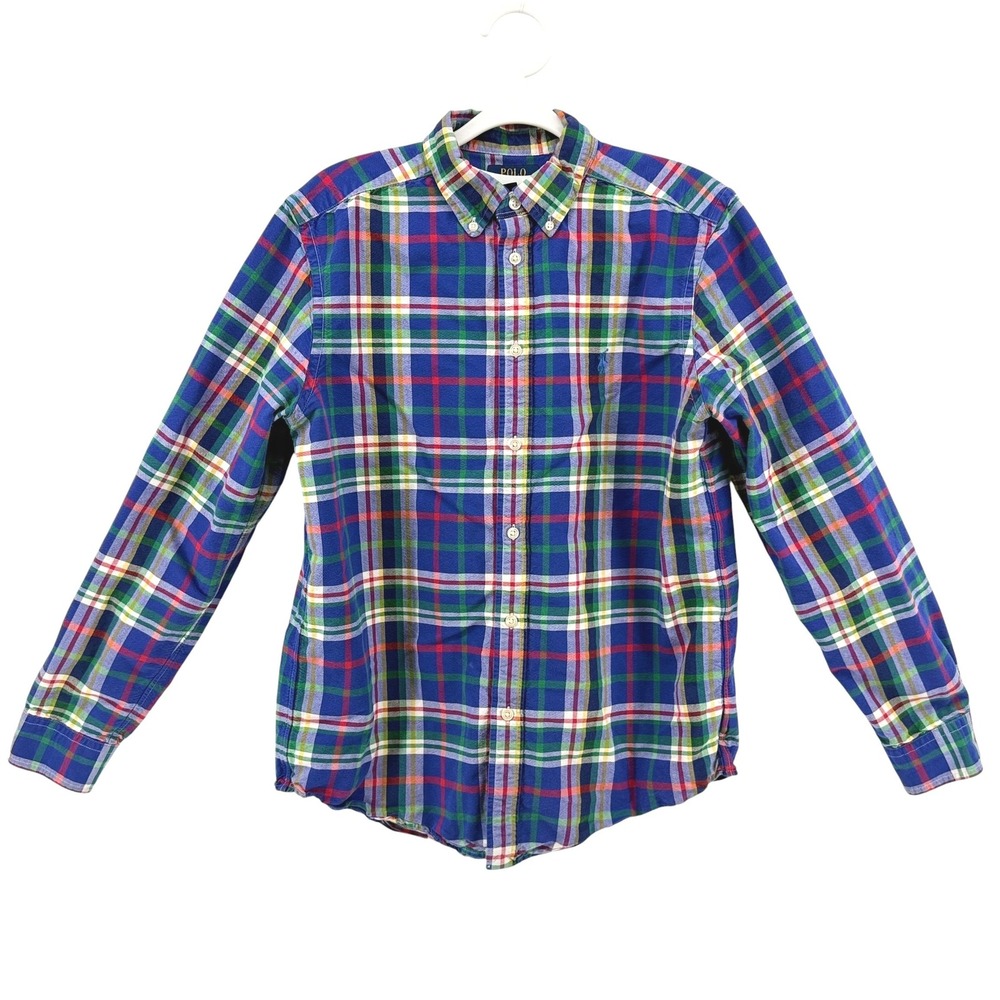 Polo Ralph Lauren Kids XL 18-20 Blue Multi Plaid Cotton Button Down Shirt Preppy